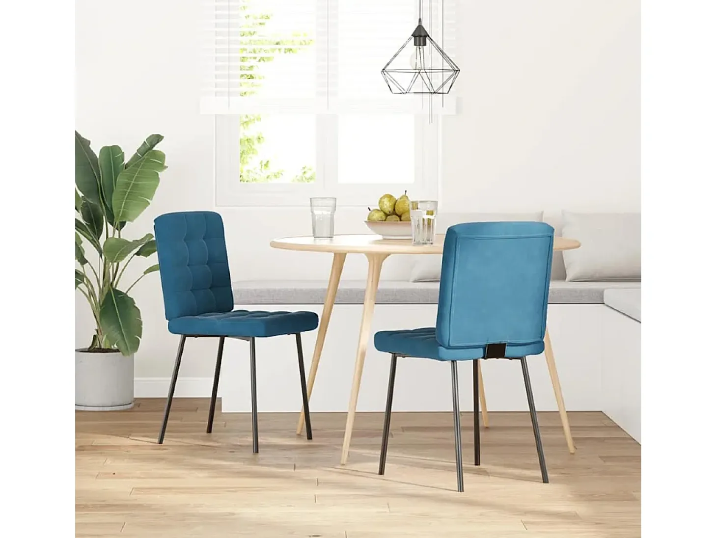Juego de 2 sillas de comedor de terciopelo azul