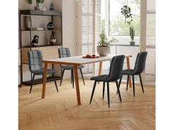 Juego de 4 sillas de comedor con respaldo, estructura de metal, gris, terciopelo