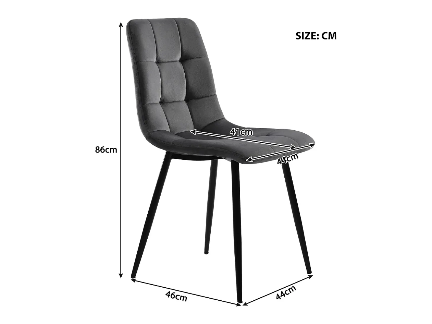Juego de 4 sillas de comedor con respaldo, estructura de metal, gris, terciopelo
