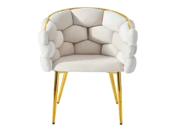 Juego de 4 sillas de comedor en terciopelo beige con respaldo acolchado y estructura de metal dorado