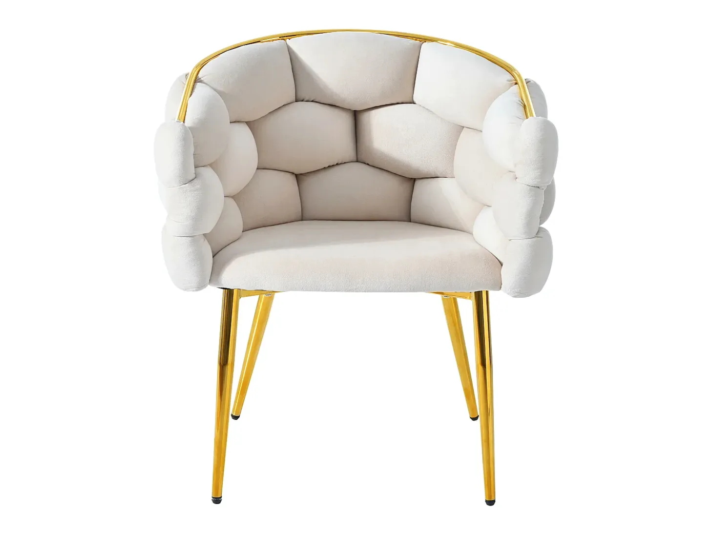 Juego de 4 sillas de comedor en terciopelo beige con respaldo acolchado y estructura de metal dorado