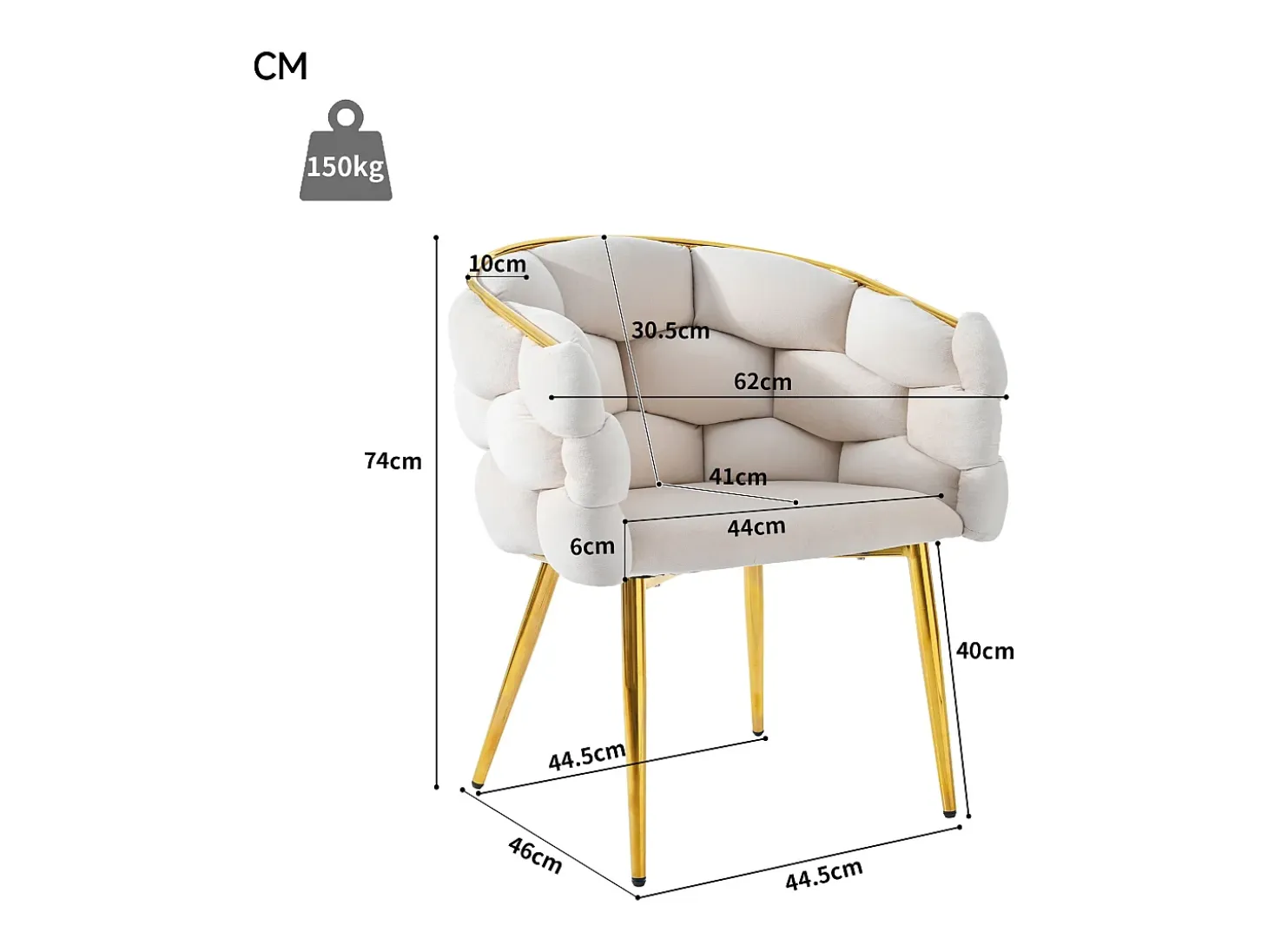Juego de 4 sillas de comedor en terciopelo beige con respaldo acolchado y estructura de metal dorado