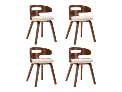 Juego de 4 sillas de comedor de madera curvada color crema y piel sintética.