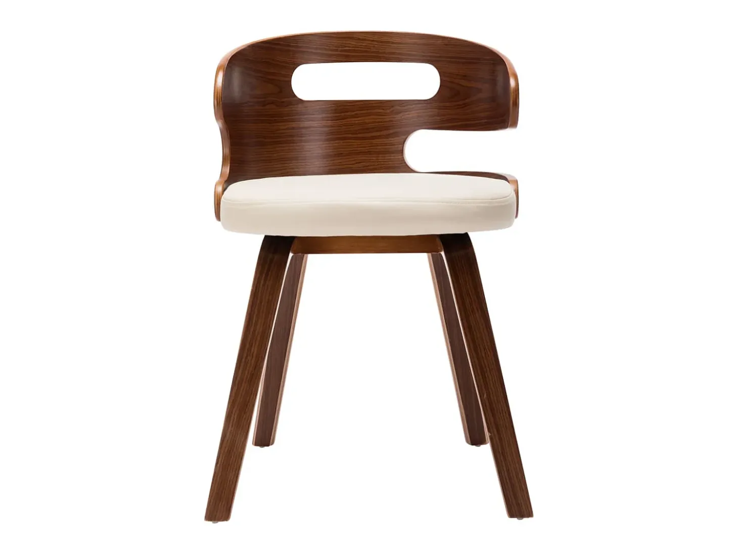 Juego de 4 sillas de comedor de madera curvada color crema y piel sintética.