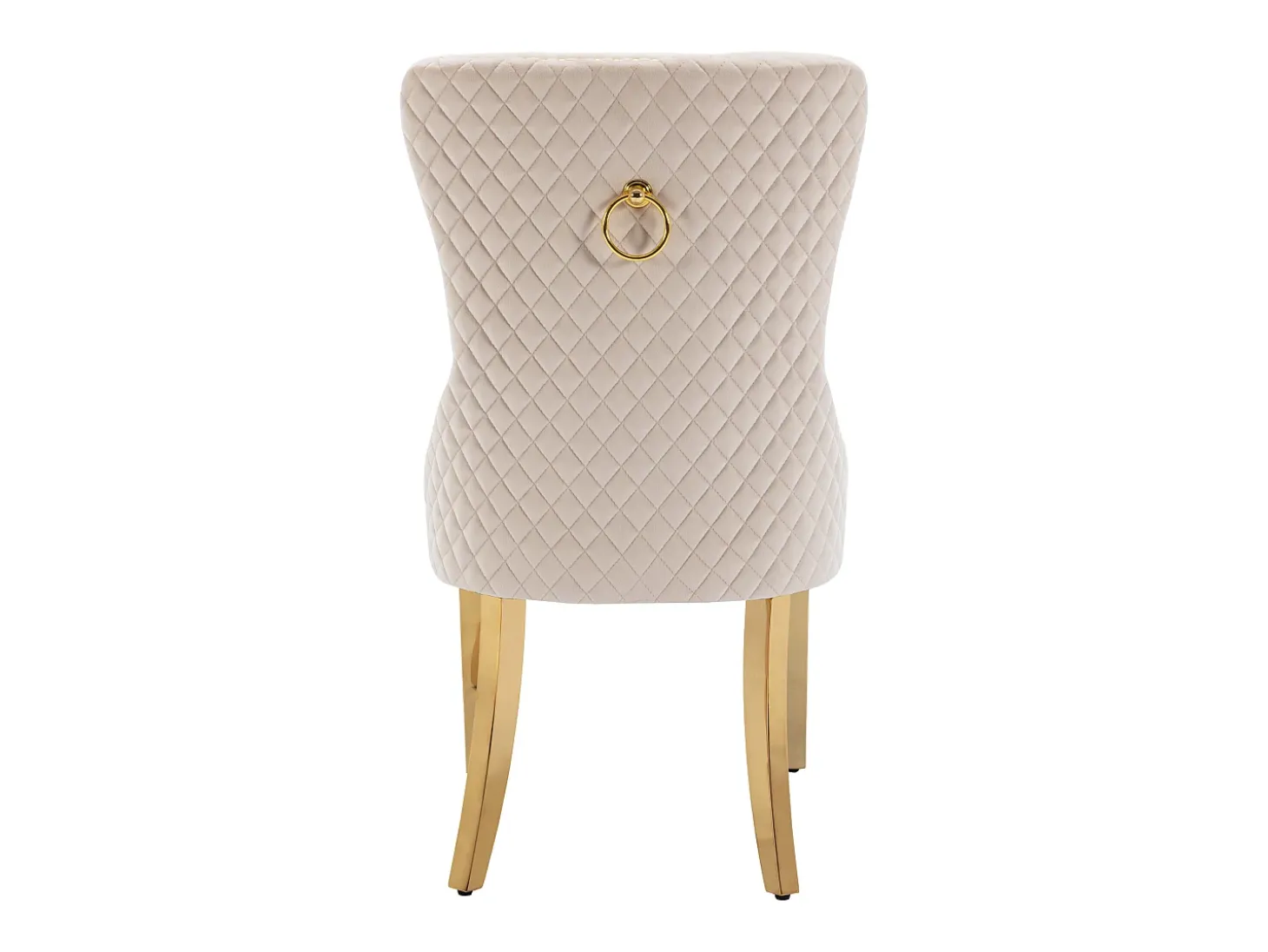 Juego de 4 sillas de comedor - Silla tapizada con tachuelas decorativas y patas de metal dorado - terciopelo beige