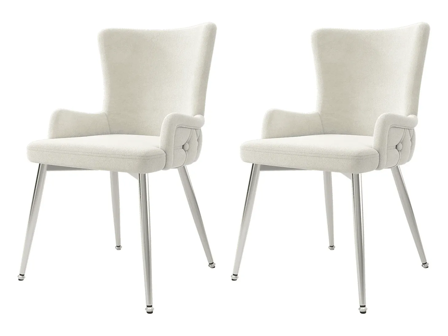 Juego de 2 sillas de comedor en terciopelo beige con respaldo tapizado y patas plateadas, para sala y dormitorio
