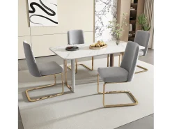 Juego de 6 sillas de comedor de terciopelo, diseño de lujo, respaldo de diamante, patas de metal dorado, gris (47 x 47 x 90 cm)