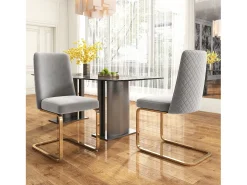 Juego de 6 sillas de comedor de terciopelo, diseño de lujo, respaldo de diamante, patas de metal dorado, gris (47 x 47 x 90 cm)
