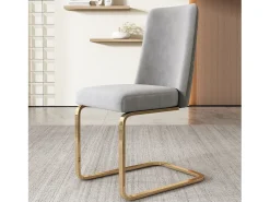 Juego de 6 sillas de comedor de terciopelo, diseño de lujo, respaldo de diamante, patas de metal dorado, gris (47 x 47 x 90 cm)