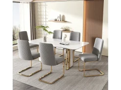 Juego de 6 sillas de comedor de terciopelo, diseño de lujo, respaldo de diamante, patas de metal dorado, gris (47 x 47 x 90 cm)