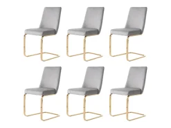 Juego de 6 sillas de comedor de terciopelo, diseño de lujo, respaldo de diamante, patas de metal dorado, gris (47 x 47 x 90 cm)