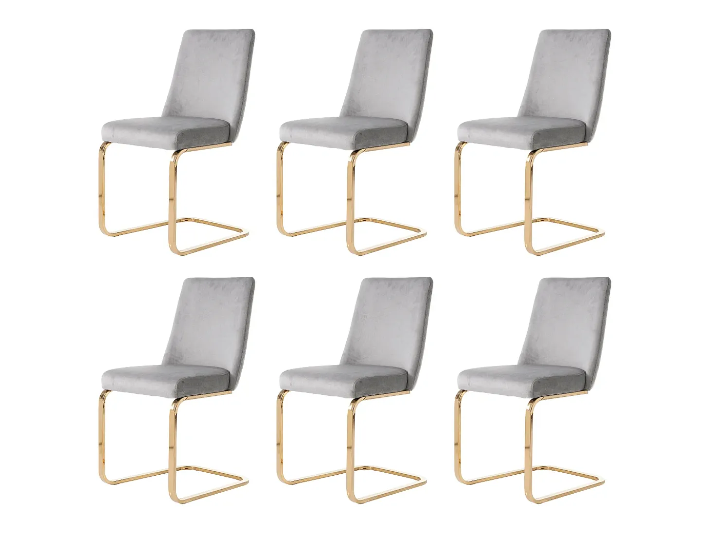 Juego de 6 sillas de comedor de terciopelo, diseño de lujo, respaldo de diamante, patas de metal dorado, gris (47 x 47 x 90 cm)