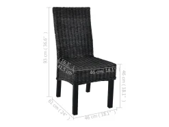 Juego de 2 sillas de comedor de ratán negro kubu y madera de caoba