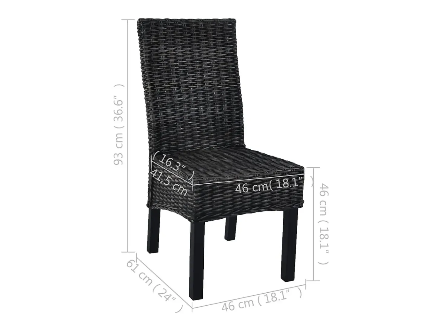 Juego de 2 sillas de comedor de ratán negro kubu y madera de caoba