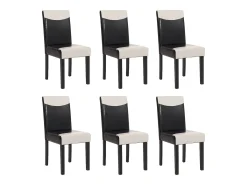 Juego de 6 sillas de comedor Littau de piel sintética, polipiel, blanco y negro, patas oscuras