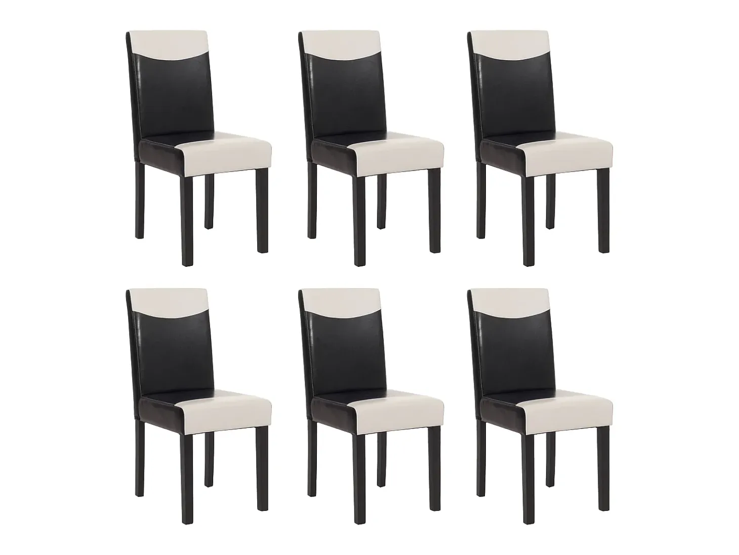 Juego de 6 sillas de comedor Littau de piel sintética, polipiel, blanco y negro, patas oscuras