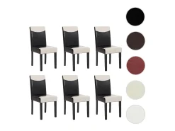 Juego de 6 sillas de comedor Littau de piel sintética, polipiel, blanco y negro, patas oscuras