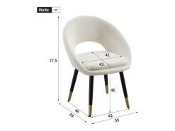 Juego de 6 sillas de comedor - 59 x 59 x 77,5 cm - para comedores/salones/cafeterías - Estilo moderno - terciopelo - beige