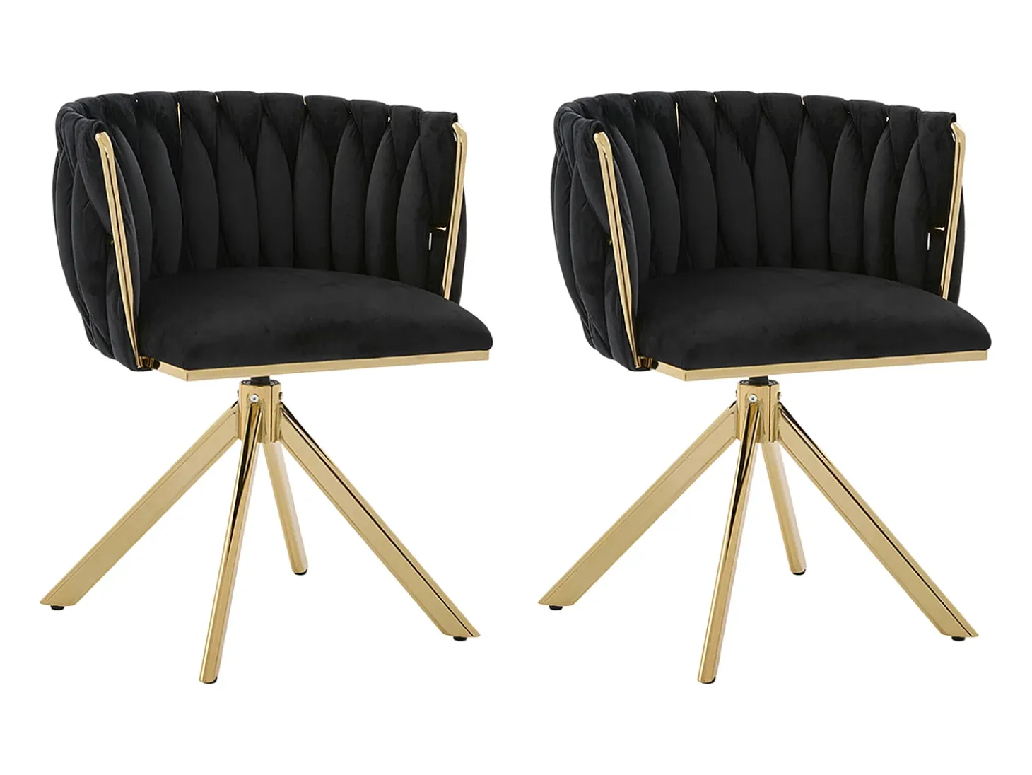 Juego de 2 sillas de comedor de terciopelo negro con función giratoria y patas de metal dorado