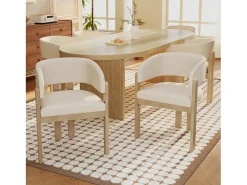 Juego de 4 sillas de comedor de madera maciza - 60 x 51 x 80 cm - respaldo curvo - tapizado de bucle - natural