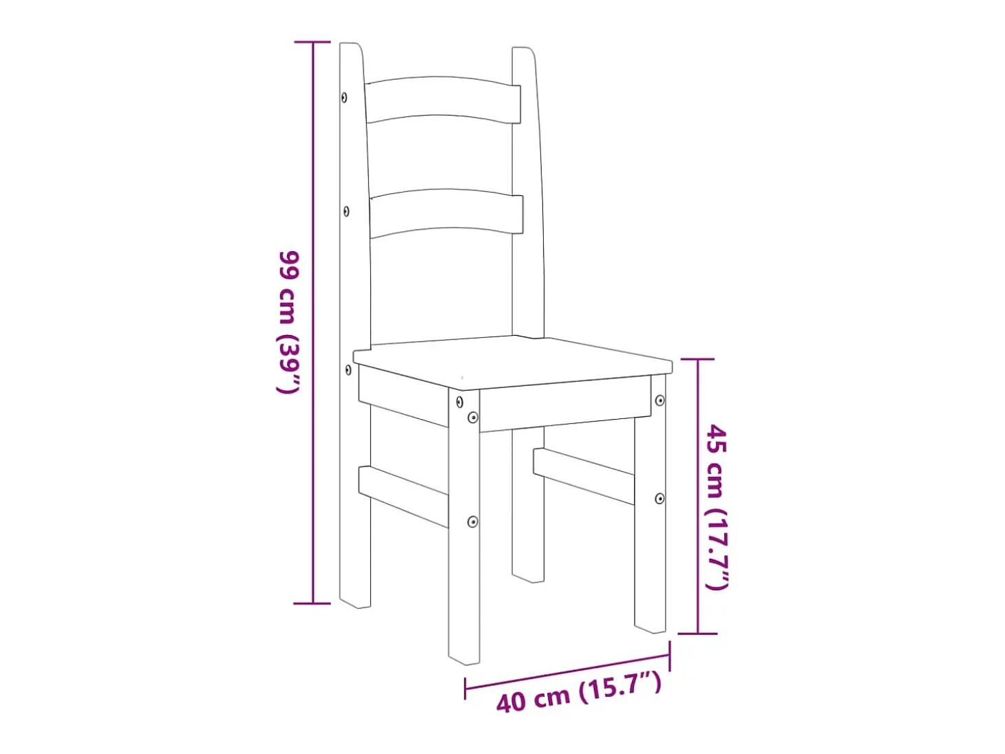Juego de 2 sillas de comedor gris 40x46x99 cm madera maciza de pino