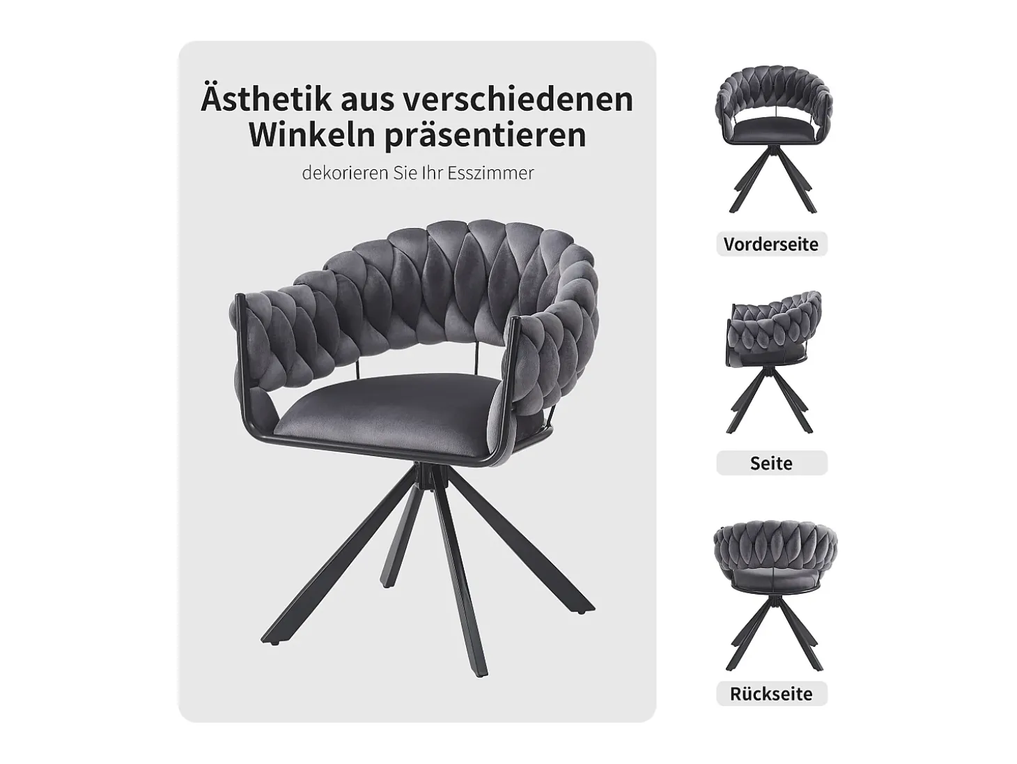 Juego de 6 sillas de comedor - 64 x 54 x 77 cm - Silla de tocador - Patas de garra ajustables - Terciopelo - Gris