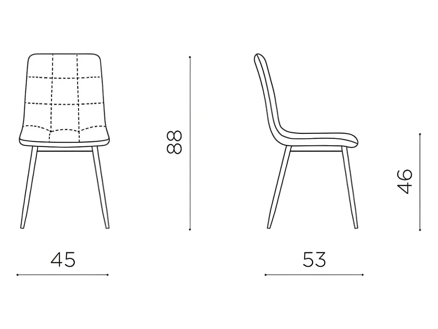 Juego de 4 sillas de comedor modernas marrones en tejido "Milly" con asiento acolchado cm 45x53 88h