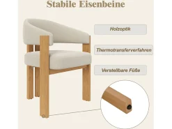 Juego de 6 sillas de comedor ergonómicas - 57,5 x 43 x 78 cm - con acolchado y patas de hierro - Franela - beige y natural