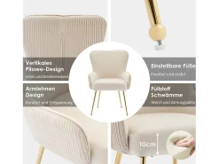 Juego de 6 sillas de comedor de terciopelo beige con reposabrazos, patas de metal dorado, soporte lumbar y patas ajustables (69 x 58,5 x 56 cm)