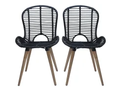 Juego de 2 Sillas de comedor ratán natural negro ES547866