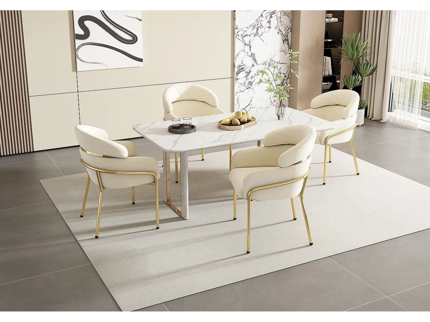 Juego de 2 sillas de comedor de diseño moderno con giro de 360°, patas de metal y terciopelo beige (dimensiones: 59,69 x 59,69 x 55,88 cm)