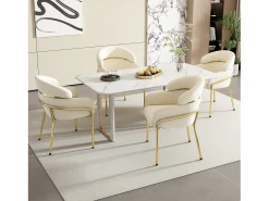 Juego de 2 sillas de comedor de diseño moderno con giro de 360°, patas de metal y terciopelo beige (dimensiones: 59,69 x 59,69 x 55,88 cm)