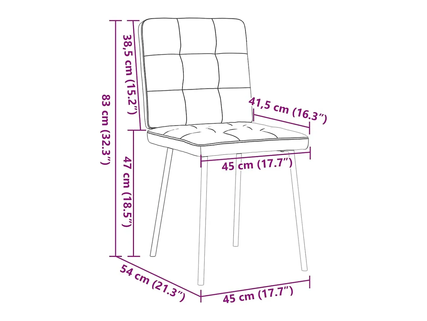 Juego de 4 sillas de comedor en terciopelo gris oscuro
