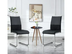 Juego de 2 sillas de comedor con respaldo alto de cuero sintético y lino, tachuelas decorativas, metal y terciopelo negro (42 x 45 x 83,7 cm)