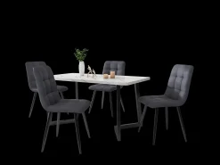 Juego de 4 sillas de comedor de lino - patas de metal - gris oscuro