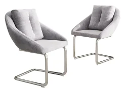 Juego de 2 sillas de comedor - terciopelo gris - Sillas con respaldo acolchado y patas arqueadas plateadas