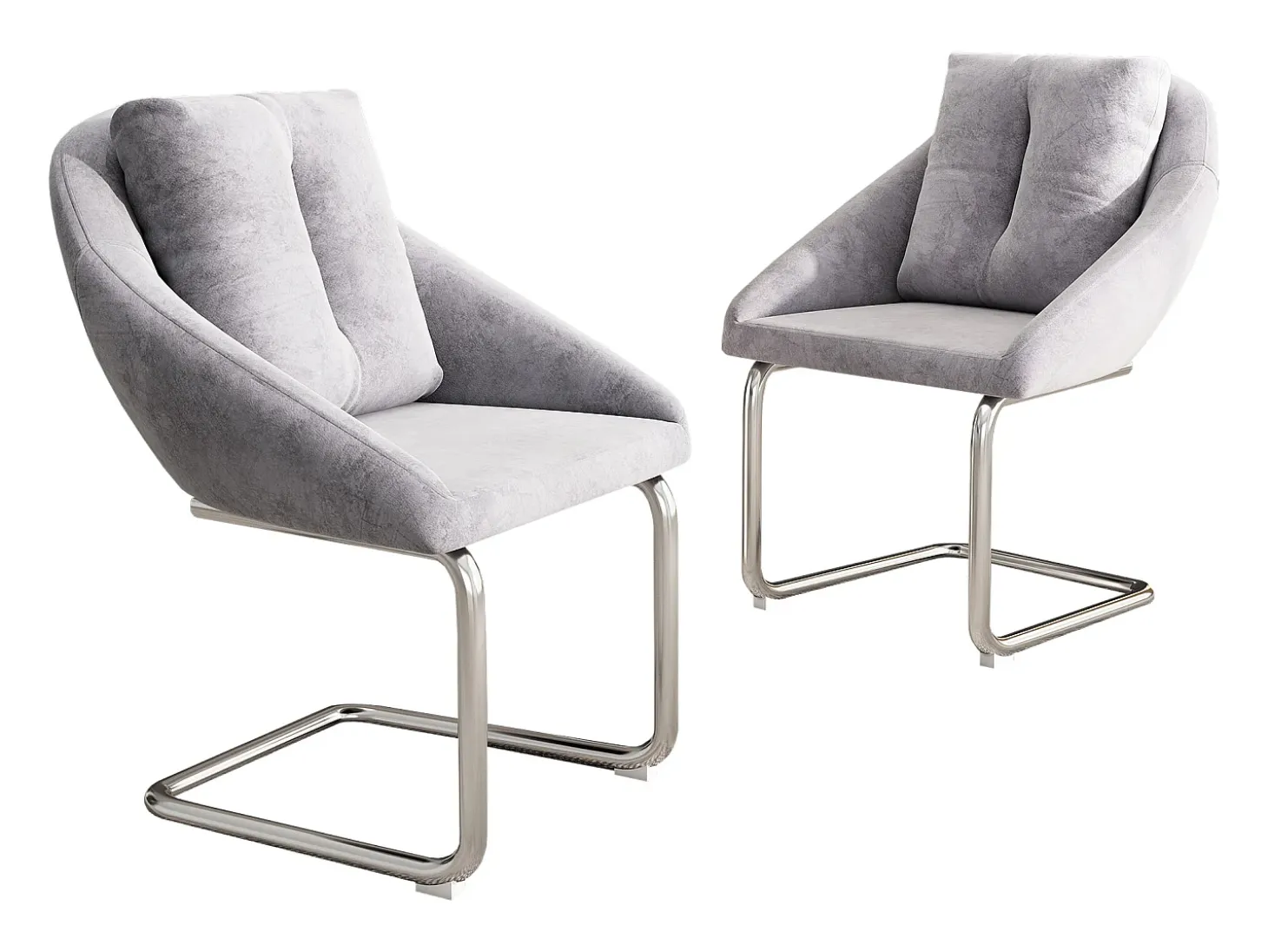 Juego de 2 sillas de comedor - terciopelo gris - Sillas con respaldo acolchado y patas arqueadas plateadas