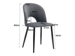 Juego de 6 sillas de comedor, diseño tapizado con respaldo, terciopelo, estructura de metal, patas ajustables, patrón de rombos, color gris.