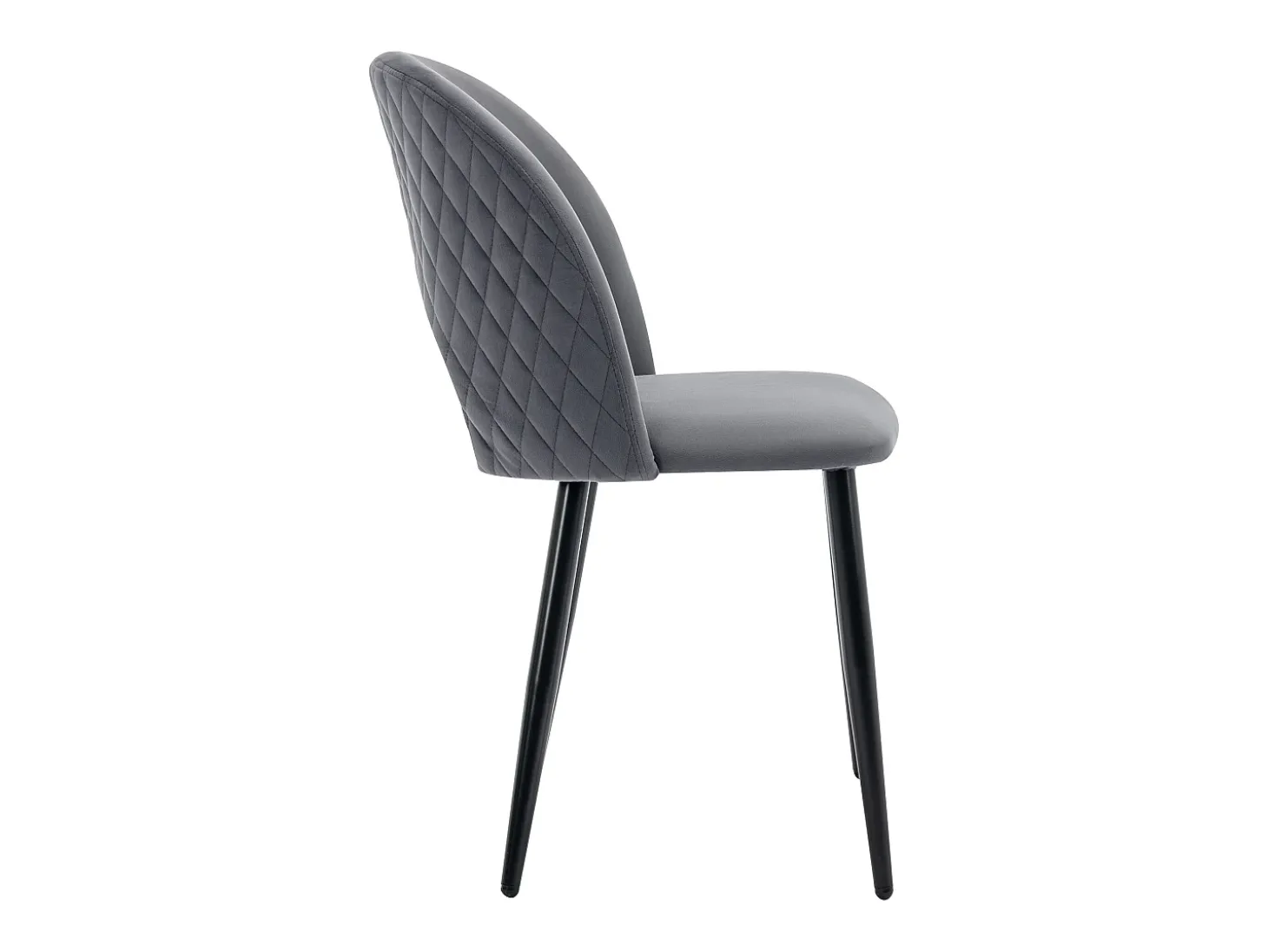 Juego de 6 sillas de comedor, diseño tapizado con respaldo, terciopelo, estructura de metal, patas ajustables, patrón de rombos, color gris.