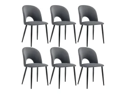 Juego de 6 sillas de comedor, diseño tapizado con respaldo, terciopelo, estructura de metal, patas ajustables, patrón de rombos, color gris.