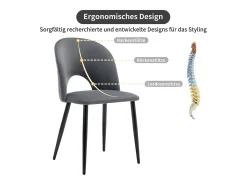 Juego de 6 sillas de comedor, diseño tapizado con respaldo, terciopelo, estructura de metal, patas ajustables, patrón de rombos, color gris.