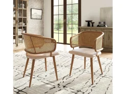Juego de 4 sillas de comedor de polipiel y terciopelo con patas de metal efecto madera – beige/marrón