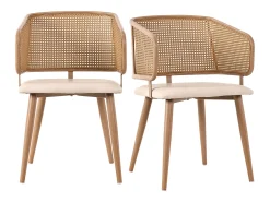 Juego de 4 sillas de comedor de polipiel y terciopelo con patas de metal efecto madera – beige/marrón