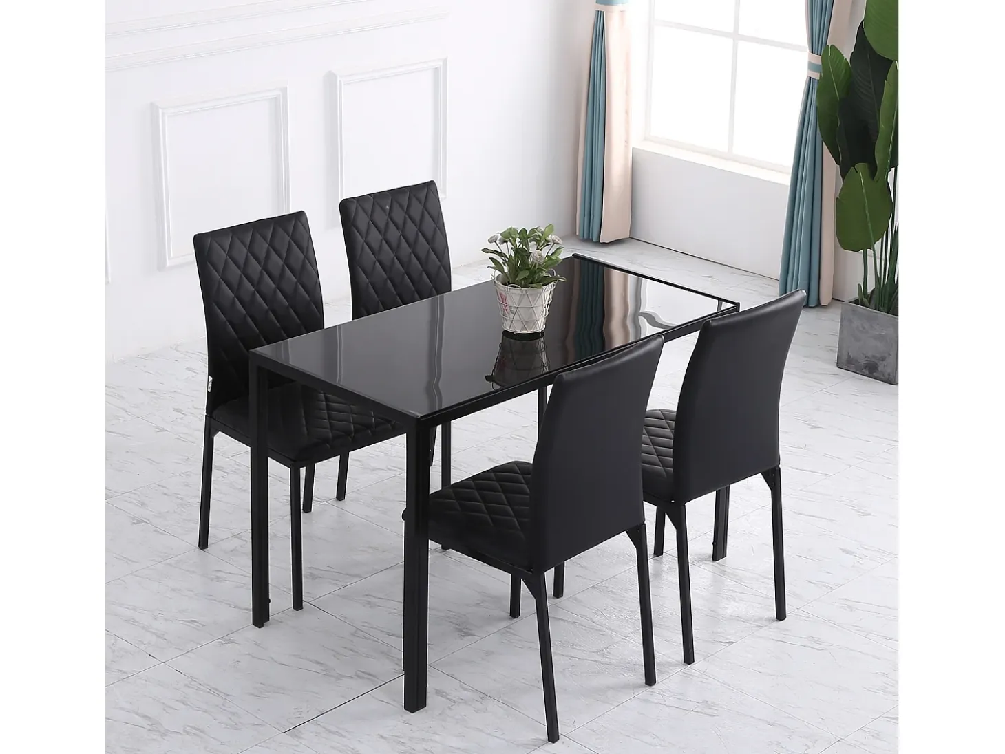 Juego de 4 sillas de comedor, sillas de cocina tapizadas con patas de acero, color negro