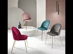 Juego de 4 sillas de comedor "Dama" azules en terciopelo con estructura de metal pintado cm 52x50 81h