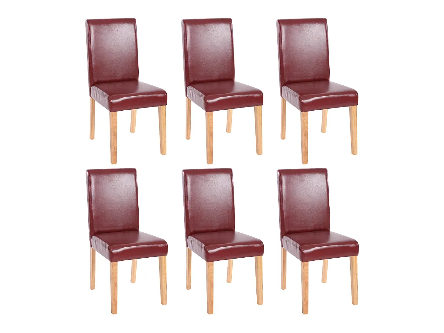 Juego de 6 sillas de comedor Littau de piel sintética, polipiel, marrón rojizo, patas claras