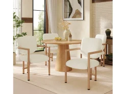 Juego de 2 sillas de comedor de metal con acabado imitación madera - 61 x 57,5 x 90 cm - estilo moderno - tapizado en bucle - color natural