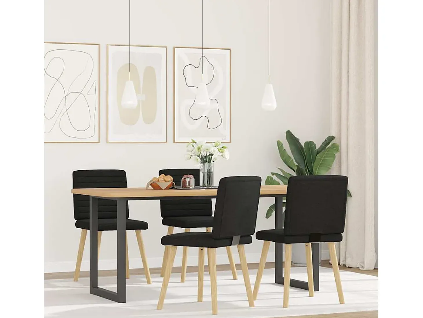 Juego de 4 sillas de comedor de tela negra