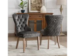 Juego de 2 sillas de comedor - terciopelo gris - Silla tapizada con patas ajustables - para dormitorio y salón
