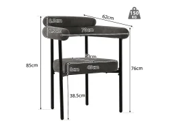 Juego de 4 sillas de comedor con respaldo en aro y reposabrazos - tejido de felpa gris oscuro